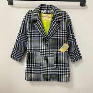 Thereabouts kids  Cardigan Pea Coat Front Button Grey Plaid Long Sleeves Sz S